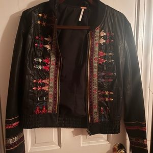 Free people embroidered leather jacket